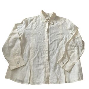 Vintage 100% Linen Pleated Cream Grandpacore Blouse 14